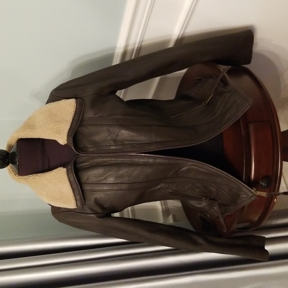 MICHAEL KORS BROWN LEATHER JACKET- LG